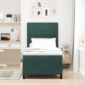 vidaXL κρεβάτι Box Spring με στρώμα & LED  Σκούρο Πράσινο 90x200 εκ Βελούδο