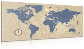 Εικόνα του παγκόσμιου χάρτη με πυξίδα σε στυλ ρετρό - 120x60