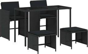 vidaXL Σετ Τραπεζαρίας Κήπου 5 Τεμαχίων Μαύρο Συνθ. Ρατάν με Μαξιλάρια