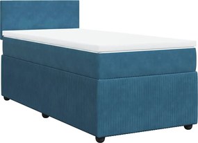 vidaXL Κρεβάτι Boxspring με Στρώμα Μπλε 90x190 εκ. Βελούδινο