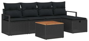 vidaXL Σετ Καναπέ Κήπου με μαξιλάρι 6 pcs Μαύρο Πολυ ράταν