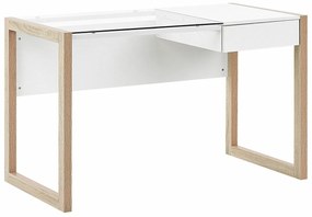 Τραπέζι γραφείου Berwyn 521, Με συρτάρια, 75x120x60cm, 28 kg, Ανοιχτό χρώμα ξύλου, Άσπρο | Epipla1.gr