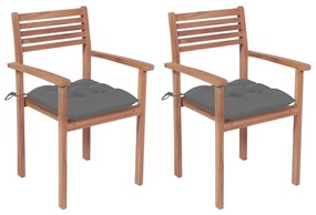 Καρέκλες Κήπου 2 τεμ. από Μασίφ Ξύλο Teak με Γκρι Μαξιλάρια