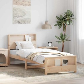 vidaXL Σκελετός Κρεβατιού με ράφι Καφέ 90 x 200 cm Στερεό πεύκο