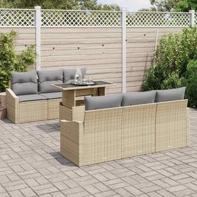 vidaXL Σετ Καναπέ Κήπου με αποθήκευση 7 pcs Μπεζ Πολυ ράταν