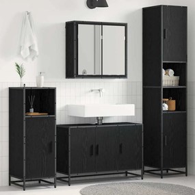 vidaXL Σετ Επίπλων Μπάνιου με ράφι 4 pcs Μαύρη Οξυά Επεξεργασμένο ξύλο