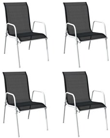 vidaXL Καρέκλες Κήπου Στοιβαζόμενες 4 τεμ. Μαύρες από Ατσάλι/Textilene