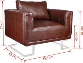 vidaXL Πολυθρόνα Cube Καφέ από Συνθετικό Δέρμα με Πόδια Χρωμίου
