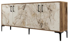 BUFFET MELAMINE ECRU MARBLE LOOK AND WALNUT 180x35x78Hcm.