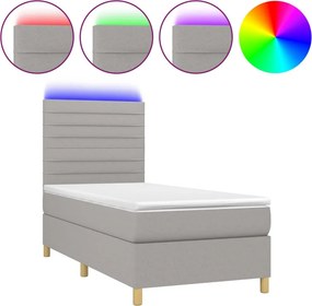 vidaXL Κρεβάτι Boxspring με Στρώμα &amp; LED Αν.Γκρι 100x200εκ. Υφασμάτινο