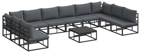 vidaXL Σετ Καναπέ Κήπου με μαξιλάρι 11 pcs Μαύρο Αλουμίνιο