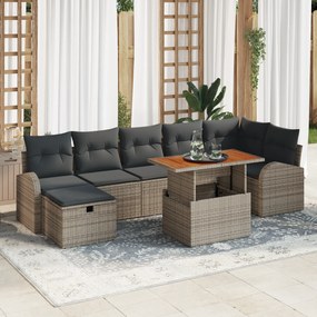 vidaXL Σετ καναπέ κήπου 8 τεμαχίων με μαξιλάρια Γκρι Πολυ ρατάν