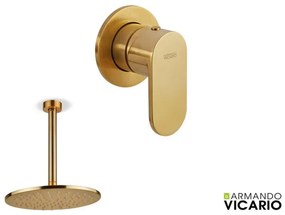 Armando Vicario Slim Gold Brushed Ανακλινόμενη κεφαλή+μπράτσο τοίχου+Μίκτης εντοιχισμού 1 εξόδου