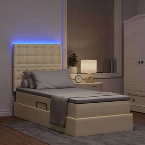 vidaXL LED Κρεβάτι αποθήκευσης με στρώμα Κρέμ 90 x 190 cm Ύφασμα