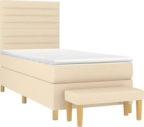 vidaXL Κρεβάτι Boxspring με Στρώμα Κρεμ 90x200 εκ.Υφασμάτινο