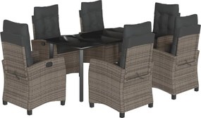 vidaXL Σετ Τραπεζαρίας Κήπου 7 τεμ. Γκρι Συνθ. Ρατάν με Μαξιλάρια