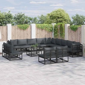 vidaXL Σετ Καναπέ Κήπου με μαξιλάρι 13 pcs Μαύρο Αλουμίνιο