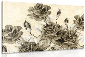 Εικόνα vintage μπουκέτο με τριαντάφυλλα σε σχέδιο σέπια - 60x40