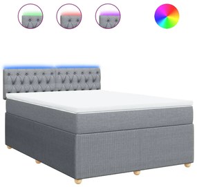 vidaXL Κρεβάτι Boxspring με Στρώμα Ανοιχτό Γκρι 140x190 εκ. Υφασμάτινο