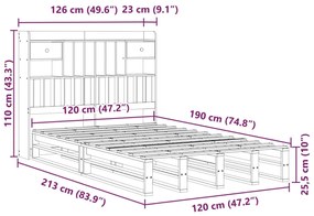 Κρεβάτι Βιβλιοθήκη Χωρίς Στρώμα 120x190 εκ Μασίφ Ξύλο Πεύκου - Καφέ