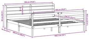 Πλαίσιο Κρεβατιού με Κεφαλάρι 180x200 εκ. από Μασίφ Ξύλο Πεύκου - Καφέ