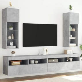 vidaXL Έπιπλα Τηλεόρασης με LED 2 τεμ. Γκρι Σκυροδέματος 30,5x30x90εκ.