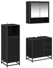 vidaXL Σετ Επίπλων Μπάνιου με ράφι 3 pcs Μαύρη Οξυά Επεξεργασμένο ξύλο