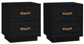 vidaXL Κομοδίνα 2 τεμ. Μαύρα 40x34x45 εκ. από Μασίφ Ξύλο Πεύκου