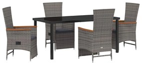 vidaXL Σέτ φαγητού για κήπο με μαξιλάρι 5 pcs Γκρι Πολυ ράταν