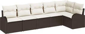 vidaXL Σετ Καναπέ Κήπου με μαξιλάρι 6 pcs Καφέ Πολυ ράταν