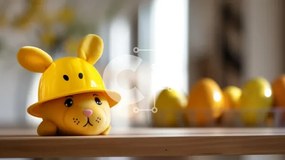 Intra Συλλεκτικό Ξύλινο Παζλ Plywood  4mm - Πασχαλινό παιχνίδι λαγουδάκι με κίτρινα αυγά Σε Ξύλινο Κουτί - Διαστάσεις: 10x10 cm – 25 κομμάτια