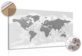 Εικόνα στον παγκόσμιο χάρτη φελλού με ασπρόμαυρη απόχρωση - 90x60  place