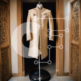 Σετ των 2 Intra Συλλεκτικό Ξύλινο Παζλ Plywood  4mm - Χρυσός Ινδός Sherwani στην οθόνη μανεκέν Σε Ξύλινο Κουτί - Διαστάσεις: 10x10 cm – 25 κομμάτια