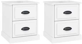 vidaXL Κομοδίνα 2 τεμ. Γυαλ. Λευκό 39x39x47,5 εκ. Επεξεργασμένο Ξύλο