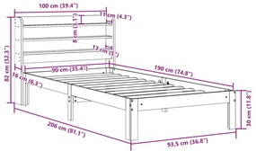 Πλαίσιο Κρεβατιού με Κεφαλάρι 90 x 190εκ. από Μασίφ Ξύλο Πεύκου - Καφέ