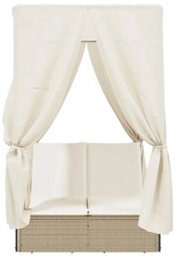 vidaXL Ξαπλώστρα Διπλή Μπεζ από Συνθετικό Ρατάν με Οροφή / Κουρτίνες