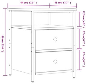 Κομοδίνα 2 τεμ. Καφέ Δρυς 44 x 45 x 60 εκ. από Επεξεργ. Ξύλο - Καφέ