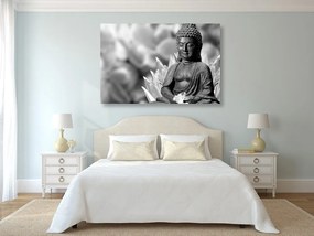 Εικόνα ενός ειρηνικού Βούδα σε ασπρόμαυρο