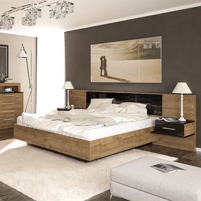 Κρεβάτι Romilly 173-000012 209x265x91 Για Στρώμα 160x200 Black Gloss-Walnut Διπλό Particle Board, Melamine