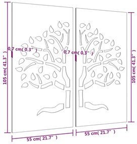 Διακοσμητικά Κήπου Σχ. Δέντρο 2 τεμ. 105 x 55 εκ. Ατσάλι Corten - Καφέ