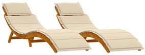 vidaXL Ξαπλώστρα 2 pcs Μπεζ 184 x 55 x 64 εκ Μασίφ ξύλο ακακίας