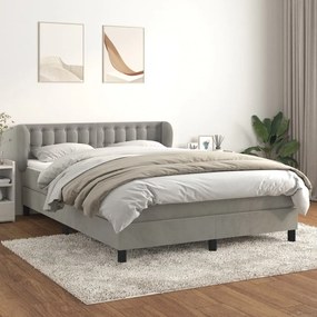 Κρεβάτι Boxspring με Στρώμα Ανοιχτό Γκρι 140x200 εκ. Βελούδινο - Γκρι