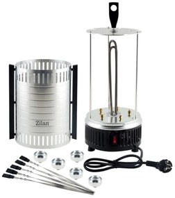 Ηλεκτρική κάθετη ψησταριά Zilan ZLN5565, 900W, 5 Σούβλες, Κεραμικό θερμαντικό στοιχείο , Inox-Μαύρο