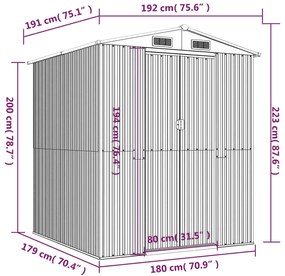 Αποθήκη Κήπου Ανθρακί 192x191x223 εκ. Γαλβανισμένο Ατσάλι - Ανθρακί