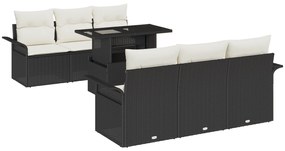 vidaXL Σετ Καναπέ Κήπου  7 τεμαχίων με Μαξιλάρια Μαύρο Πολυ ρατάν