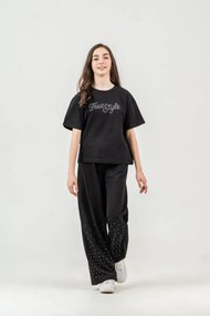 Stewehome Σετ φόρμας κοριτσιού με διπλό μπατζάκι και τύπωμα πέτρας (7-8 ετών)