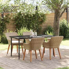 vidaXL Σέτ φαγητού για κήπο με μαξιλάρι 5 pcs Μπεζ συνθετικό ρατάν