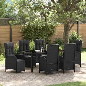 vidaXL Σέτ φαγητού για κήπο με μαξιλάρι 7 pcs Μαύρο Πολυ ράταν
