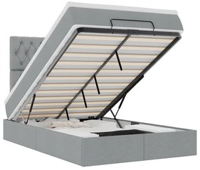 vidaXL Οθωμανικό κρεβάτι με στρώμα &amp; LEDs Ανοιχτό γκρι Ύφασμα