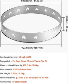 VEVOR Fire Pit Stand for Solo Stove Bonfire 68.6 cm Smokeless Fire Pit Ring